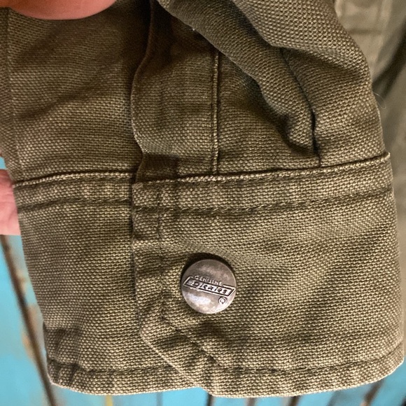 Dickies quilted lining jacket with sweatshirt hood large olive gray zip up snaps - Picture 6 of 10